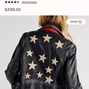 Free People Black Leather Jacket with Star Accents. Never Worn.